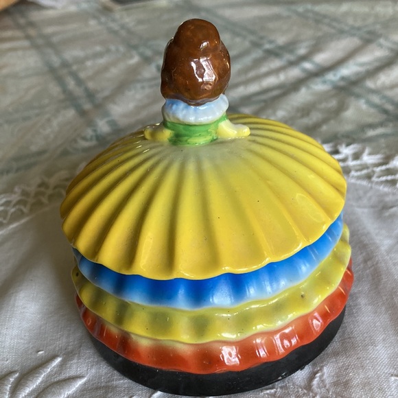 Vtg. doll dresser container/decoration, perfect—blk, or, yel, blue, gr, br.  $20 - Picture 3 of 10